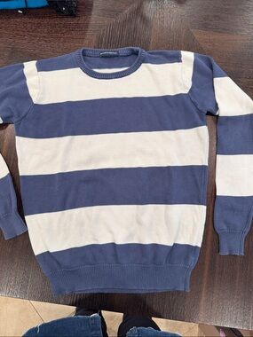 Brandy Melville Blue and Cream Striped Crewneck Sweater
